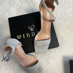 Windsor Silver Stiletto Heels with Ankle Strap